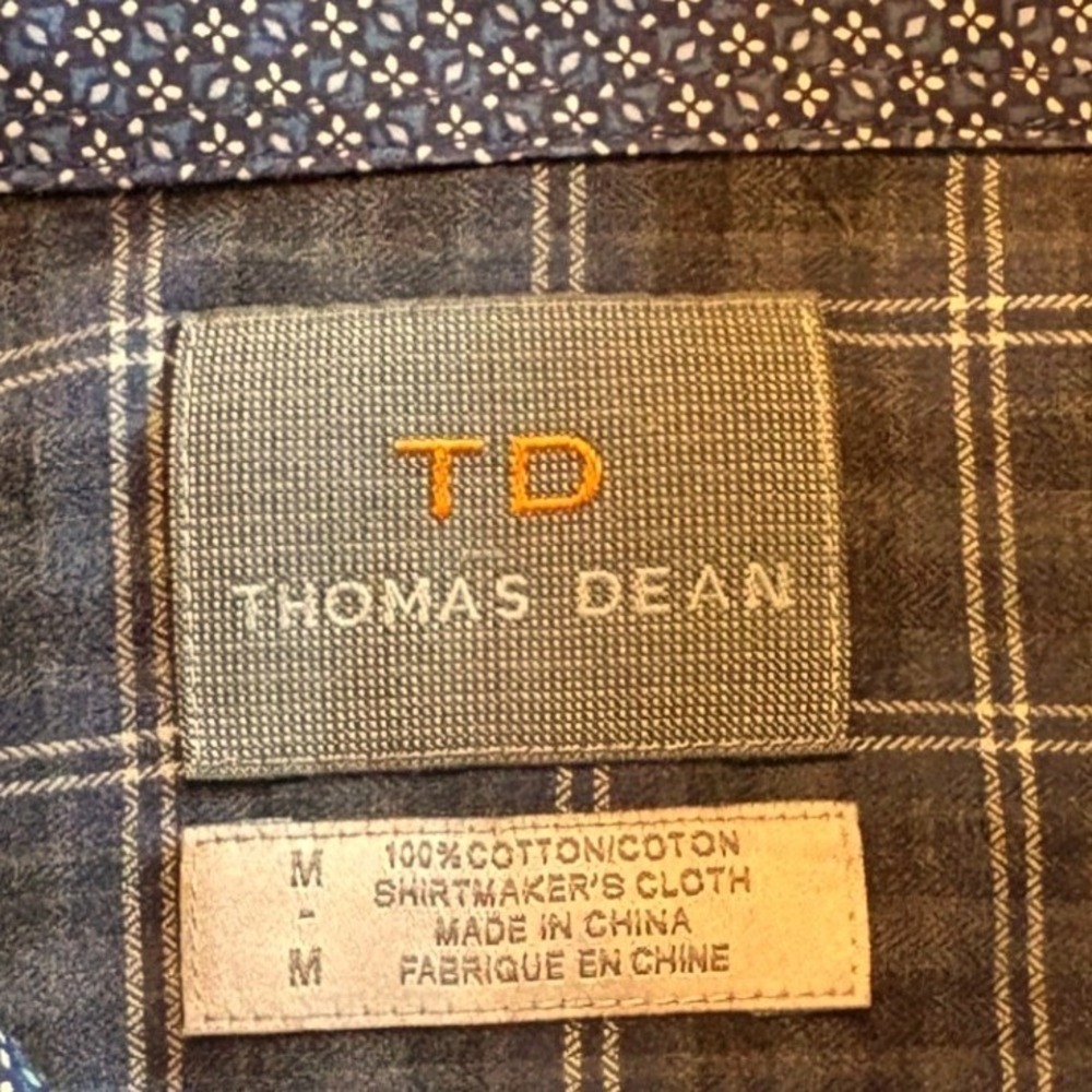 Thomas Dean Mens Navy Blue Plaid Button Down Shirt Long Sleeve Cotton Size M - Picture 2 of 7